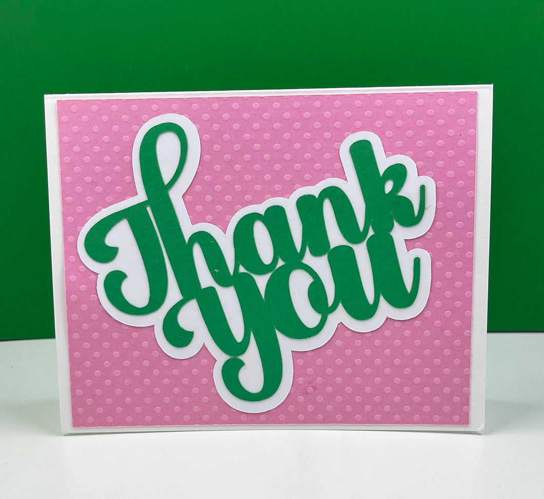 Pink and Green Thank You Card